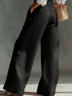 Spring and Autumn High-Waist Pleated Suspender Pants, Vintage Temperament Commuter Casual Trousers - Black