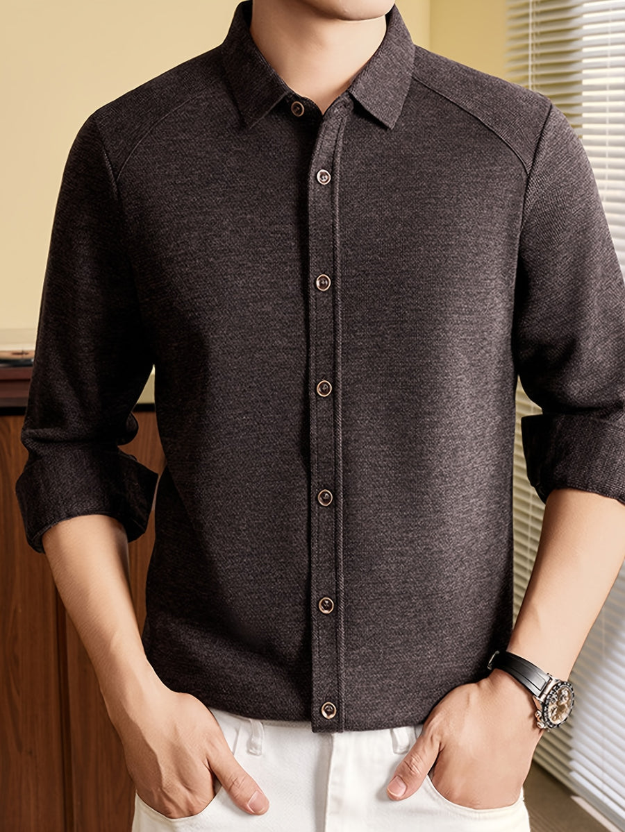 Men's Long-Sleeve Knit Cardigan Shirt with Raglan Sleeves, Roll-Up Cuffs, Suitable for Layering or Wearing Alone in Spring, Autumn, and Early Winter, Ideal for Middle-Aged Men's Commuting and Casual Wear. -SINBOS - Black Purple