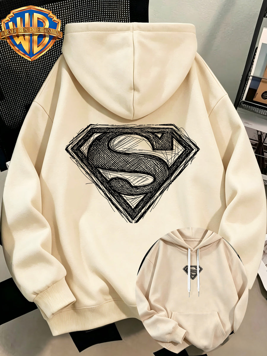 [Authorized by Warner Genuine] Fashion Hip Hop Print Fashion Brand Fashion Casual Versatile Sports Drawstring Pocket Hooded Men's Sweater, Men's Autumn and Winter Cute Casual Style, Sports Style Fashion Loose Hoodie, Daily Casual Wear. - Apricot