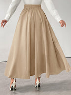 Fall Winter Style Women'S Elegant High-Waist Drawstring Detail A-Line Skirt - Linen