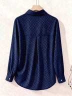 Elegant Fashion Single-Button Women'S Spring Autumn Long Sleeve Polka Dot Shirt - Navy Color