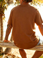 Men's New Pure Cotton Short Sleeve Round Neck T-Shirt, Comfortable, Soft, and Breathable, Perfect for Vacation, Leisure, and Daily Wear, a Summer Essential - Coffee Color