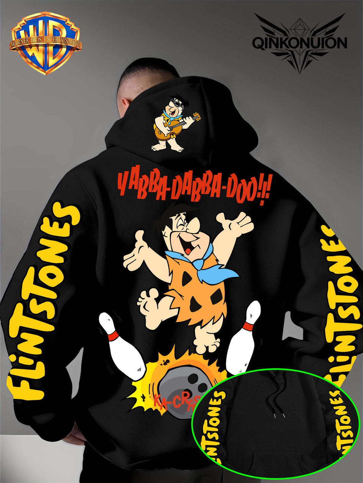 Warner Official Men's Hoodie, Stone Primitive for Man Bowling Impact Funny Anime Printed Design, Machine Washable, Warm and Casual for Autumn and Winter, Daily Drawstring Hoodie, Multi Functional Sports and Leisure Loose Version - Black