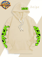Authorized by Warner Bros., Featuring Colorful Graffiti And Ink Splattered Joker JOKER Poker Prints, Hat Design Patterns, Versatile Street Style Men'S Hooded Sweatshirt, Comfortable And Casual, Suitable for Autumn And Winter Wear - Apricot