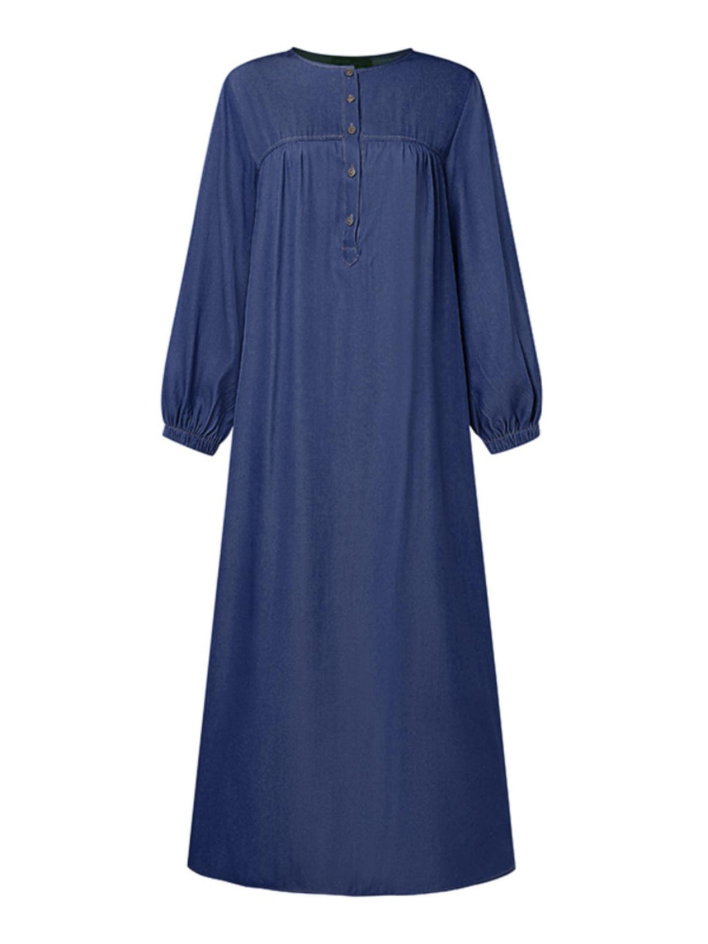 Women Street Style Oversized Muslim Kaftan Long Sleeve Round Neck Button-Up Shirt Dress Solid Color Daily Holiday Casual Loose Thin Maxi Dress Long Dresses - Navy Color