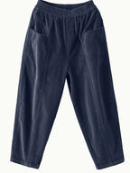Plus Size - Plus Size - Women'S Elegant Wide-Leg Corduroy Harem Pants - Tapered Design with Pockets, All-Season Corduroy Trousers, Suitable for Casual And Formal Occasions - Navy Color