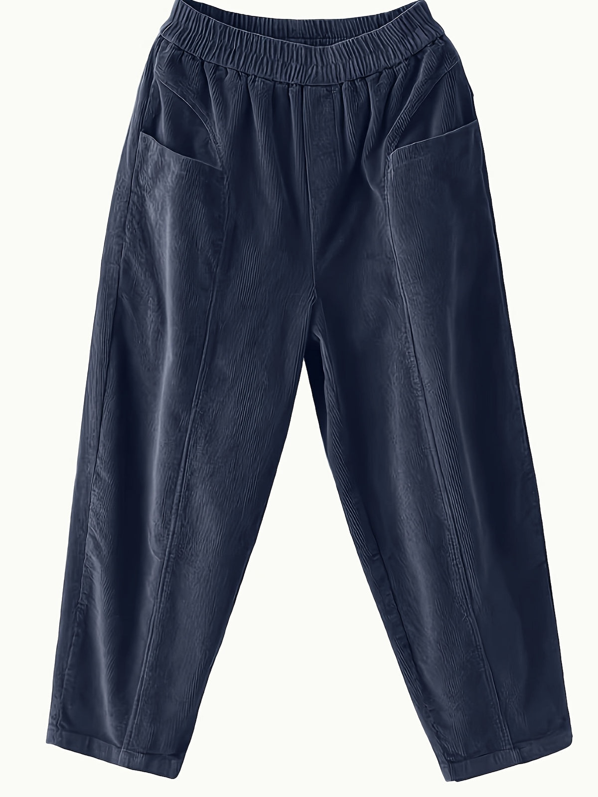 Plus Size - Plus Size - Women'S Elegant Wide-Leg Corduroy Harem Pants - Tapered Design with Pockets, All-Season Corduroy Trousers, Suitable for Casual And Formal Occasions - Navy Color