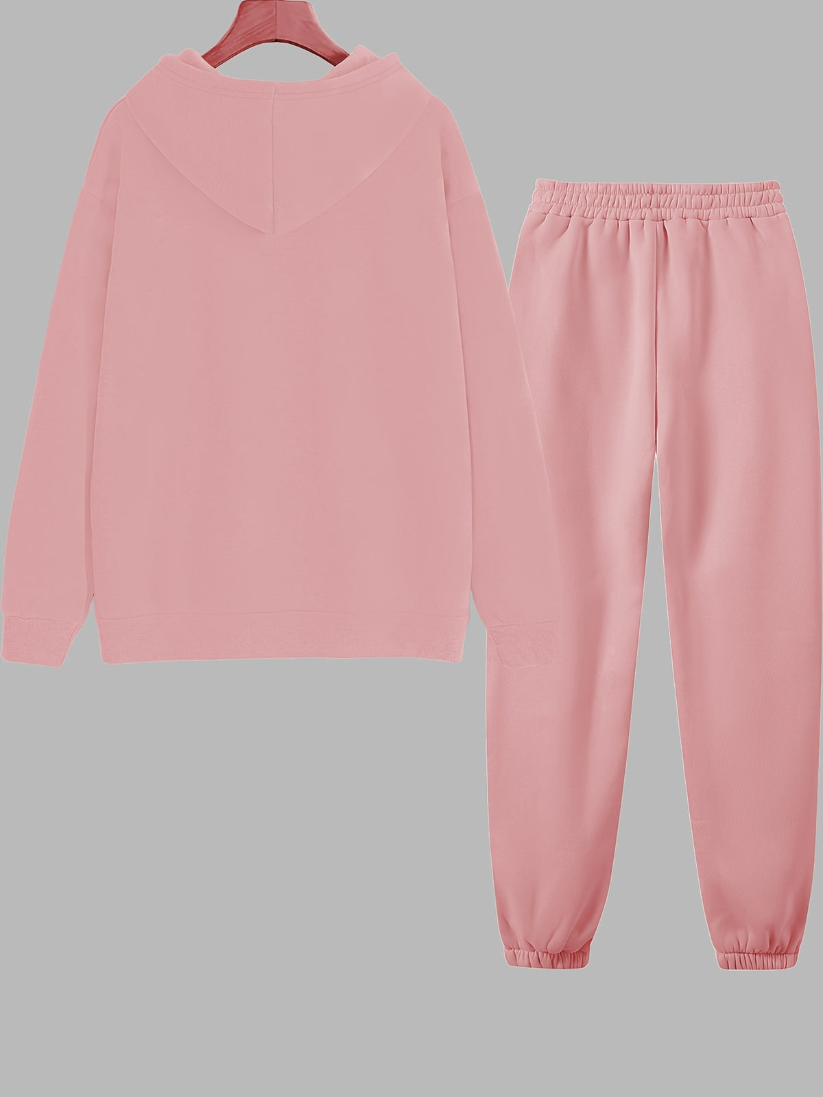 Graphic Print Two-Piece Set, Crew Neck Sweatshirt And Pants, Women'S Clothing - Pink 1