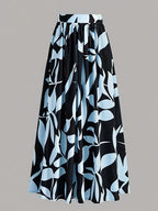 New Spring/Summer/Autumn Women's Printed High-Waist A-Line Skirt, Summer Vacation Dress - Light Blue