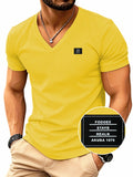 180G100C Men'S V-Neck Solid Color Short Sleeve Shirt, Placement Left Chest Patch "FODOEE" Summer Global Seasons Base Layer Factory Made Men'S Man Comfortable High Quality High - Yellow