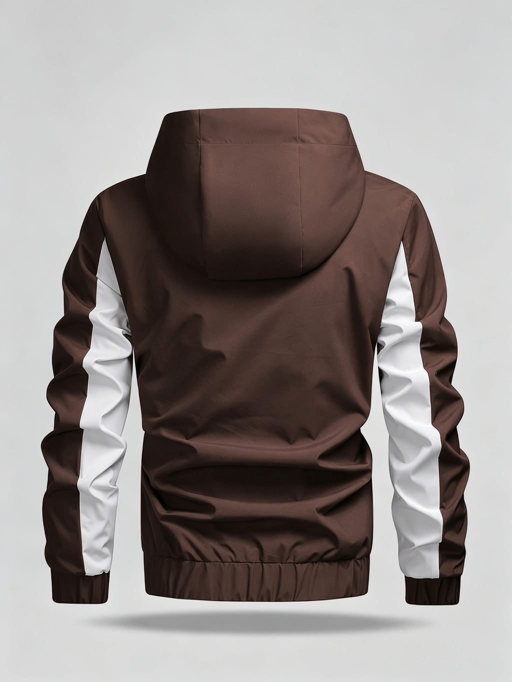 Men's Color Block Patchwork Hooded Sport Jacket with Adjustable Drawstring Hood and Zipper, Versatile Casual Jacket for Campus, Commuting, Hiking, Jogging, and Daily Wear - 25016 - Coffee Brown