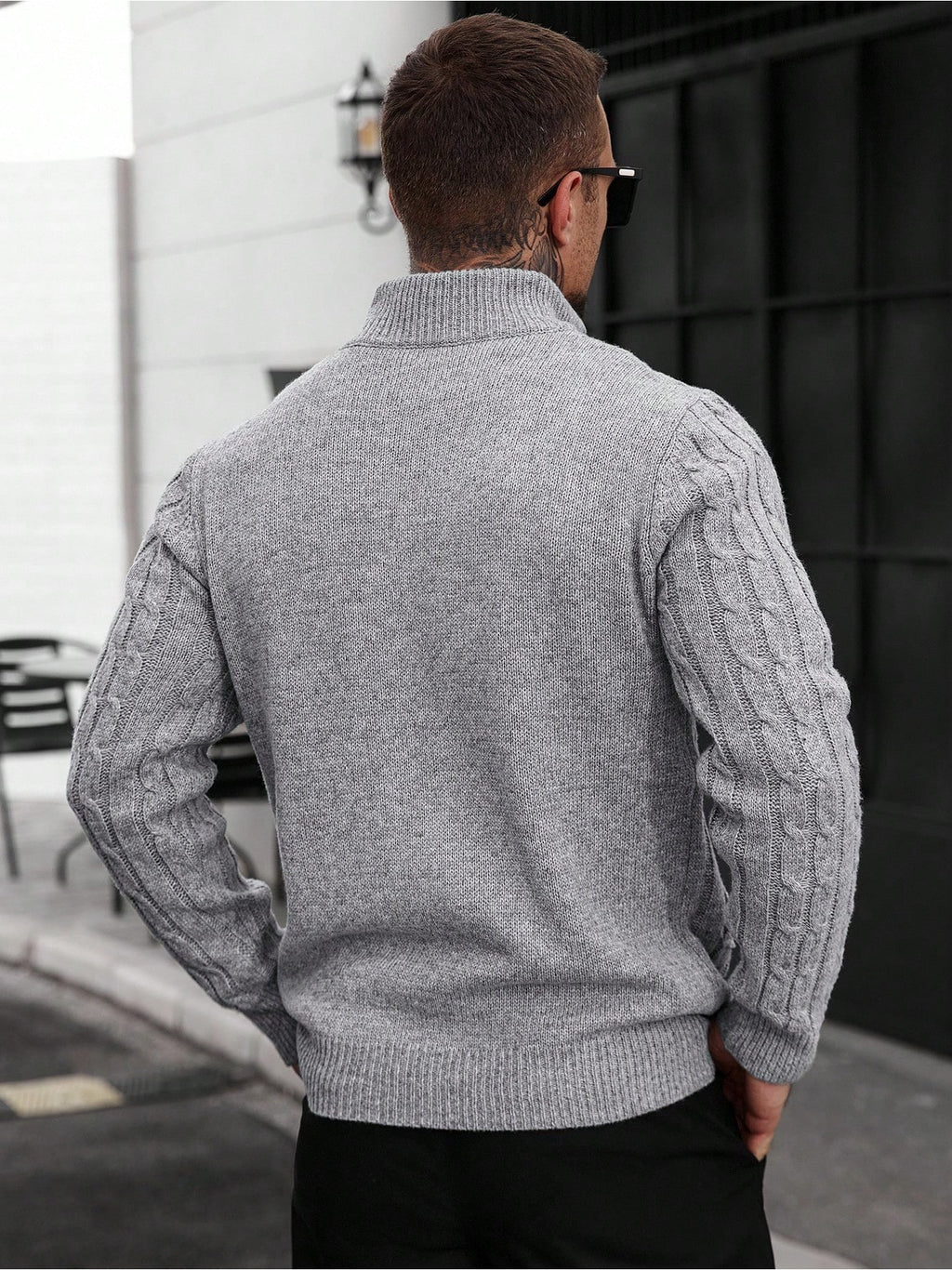 JANE DRESSINGLOG Men'S Knitting Cardigan American Retro Three-Dimensional Twisted Fried Dough Twists Pattern Fashion Trend Solid Half High Collar Full Zipper Long Sleeve Sweater Coat Autumn And Winter Commuting Outdoor Daily Wear - Space Gray
