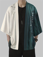 Men'S Casual Shirt, Chinese Style Open Cardigan, Ethnic Costume, Kimono - Dark Cyan