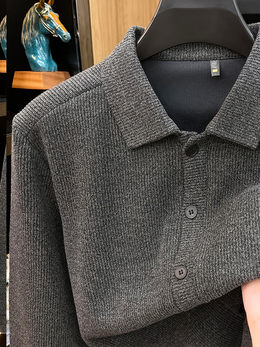 Men'S Lapel Knit Cardigan Jacket, Shirt-Style Knit Outerwear, Relaxed Fit, Business Casual. - SINBOS - Dark Gray