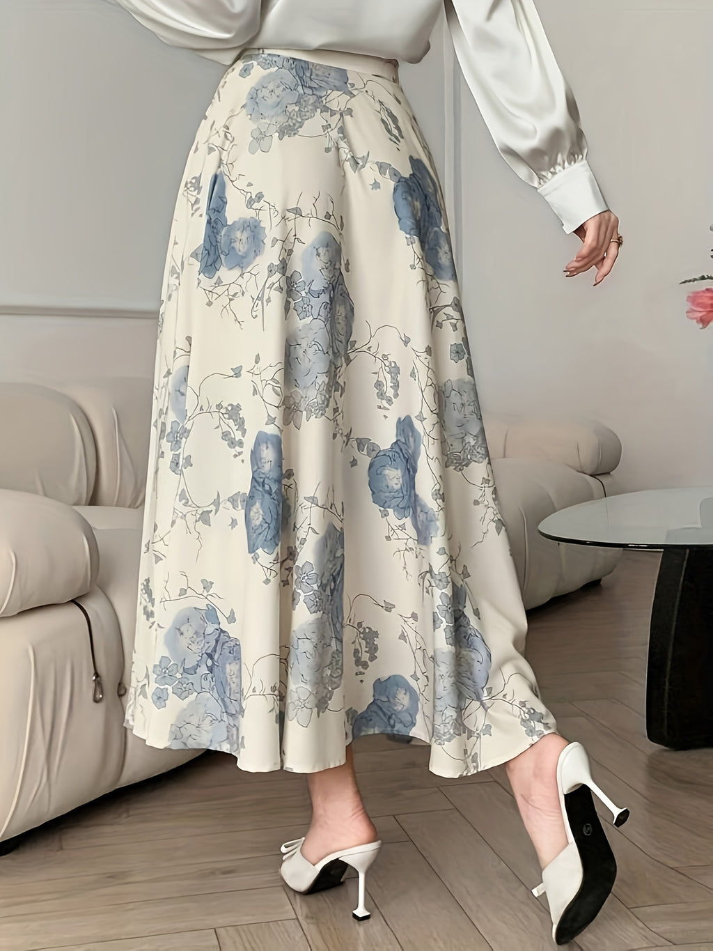 Women's A-Line Skirt with Fashionable Print LL256 - Apricot