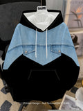 Men's Fashion Patchwork Printed Hoodie Casual Trendy Personality V-Neck Denim Pattern TopV[Printed Design Not Textured][NOT JEAN] - Mixed colors