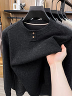 Du Jing Lan OBM 1pc Autumn/Winter New Arrival Men's Knitted Pullover, Old Money Style Solid Color Striped Crew Neck Long Sleeve Knit Pullover, Men's Business Casual Fashion Striped Sweater, Suitable for Layering or Wearing as an Inner Layer - Black Gray