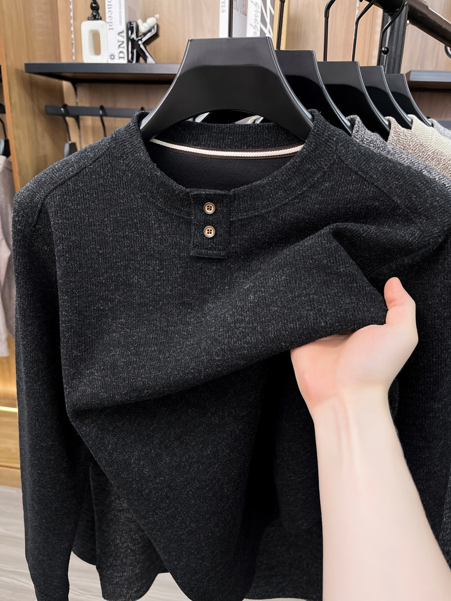 Du Jing Lan OBM 1pc Autumn/Winter New Arrival Men's Knitted Pullover, Old Money Style Solid Color Striped Crew Neck Long Sleeve Knit Pullover, Men's Business Casual Fashion Striped Sweater, Suitable for Layering or Wearing as an Inner Layer - Black Gray