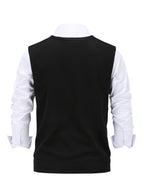 Men'S Spring Autumn 3pcs Set Casual Diamond Pattern Sweater Vest V-Neck Sleeveless Pullover Knit Vest - Black+dark green+burgundy
