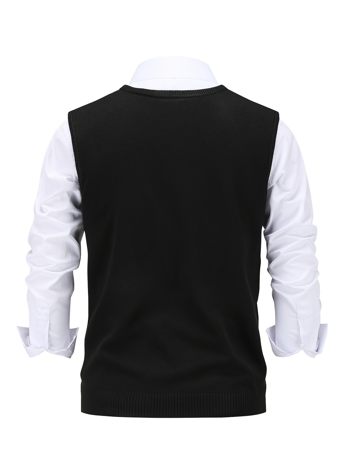 Men'S Spring Autumn 3pcs Set Casual Diamond Pattern Sweater Vest V-Neck Sleeveless Pullover Knit Vest - Black+dark green+burgundy