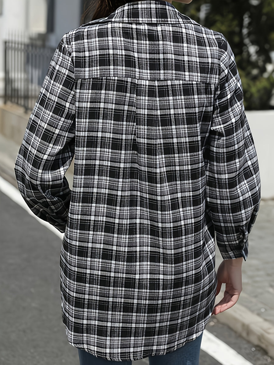 Versatile Sunscreen Checkered Shirt Outer Cardigan Women'S Summer New Top - Black