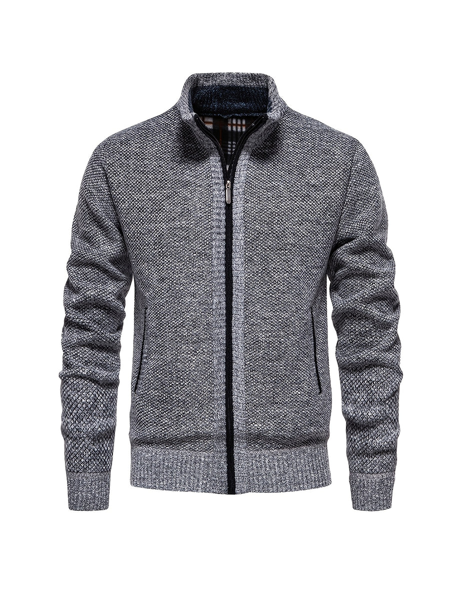 Men's Autumn and Winter Mixed Color Knitted Sweater, Comfortable and Warm, Very Durable Knitted Texture Sweater Jacket, Casual Style, Versatile for Daily Commuting Winter Clothes for Men - Light Grey