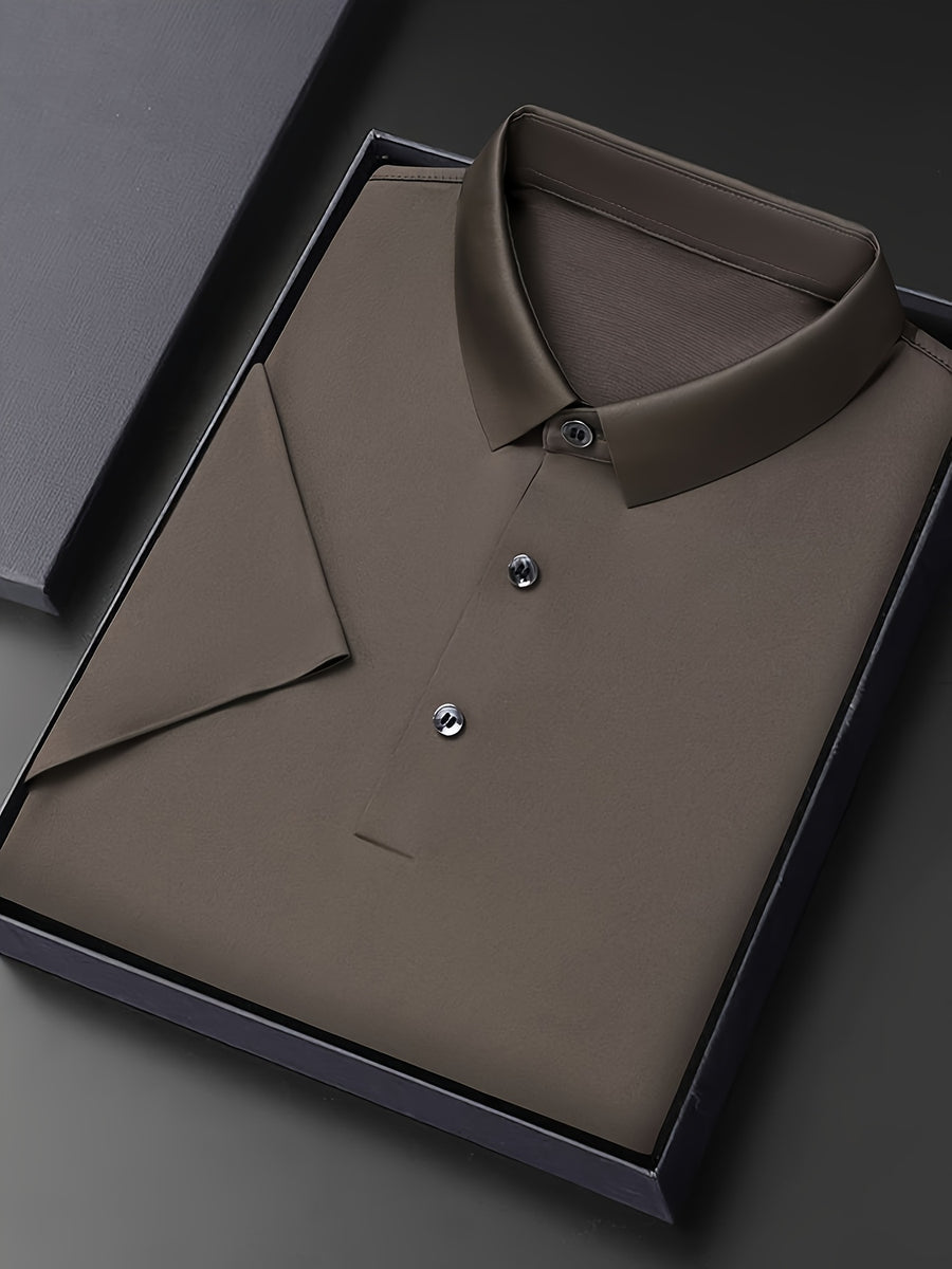 NERO POLO Summer Middle-Aged Men'S Short-Sleeved T-Shirt with Mulberry Solid Color Lapel Polo Shirt Short-Sleeved T-Shirt Men - Coffee Color