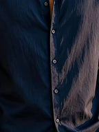 Vacation Style Men'S Summer Long Sleeve Shirt, Classic Lapel Single-Breasted Design, Multiple Basic Solid Colors Available, Suitable for Daily Commute And Beach Travel (Shirt) - Navy Color