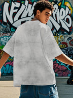 Men's American Tie-Dye Short Sleeve Street Style Shark Print Tie-Dye T-Shirt - White and Grey
