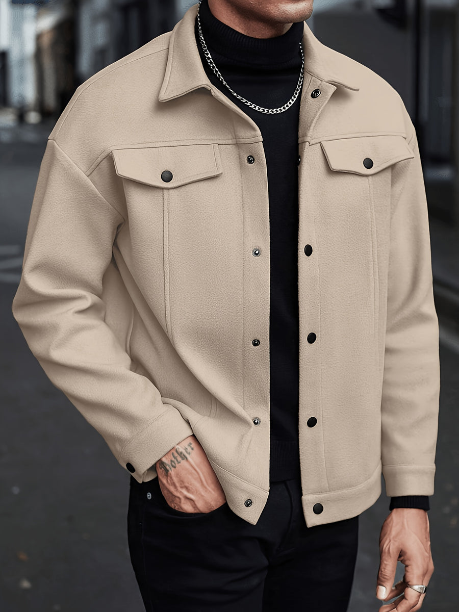 Men's Fashion Casual Jacket, Classic Simple and Comfortable Outfit, Men's Casual Wear, Men's Outerwear for Daily Wear, Men's Outfit, Valentine's Day Gift for Men, Autumn Transitional Layers - Khaki