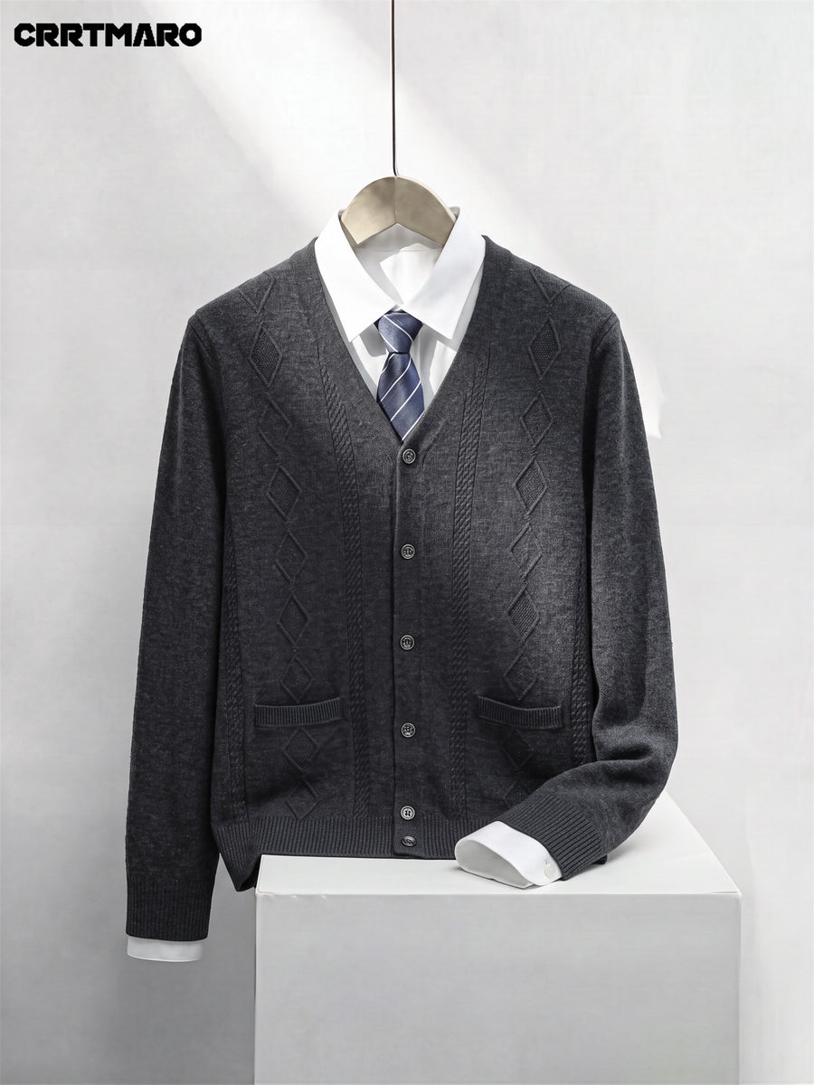 Men'S Jacquard, Solid Color, Button-Front Knit Cardigan, Warm Casual Layering Top for Fall And Winter - Dark Gray