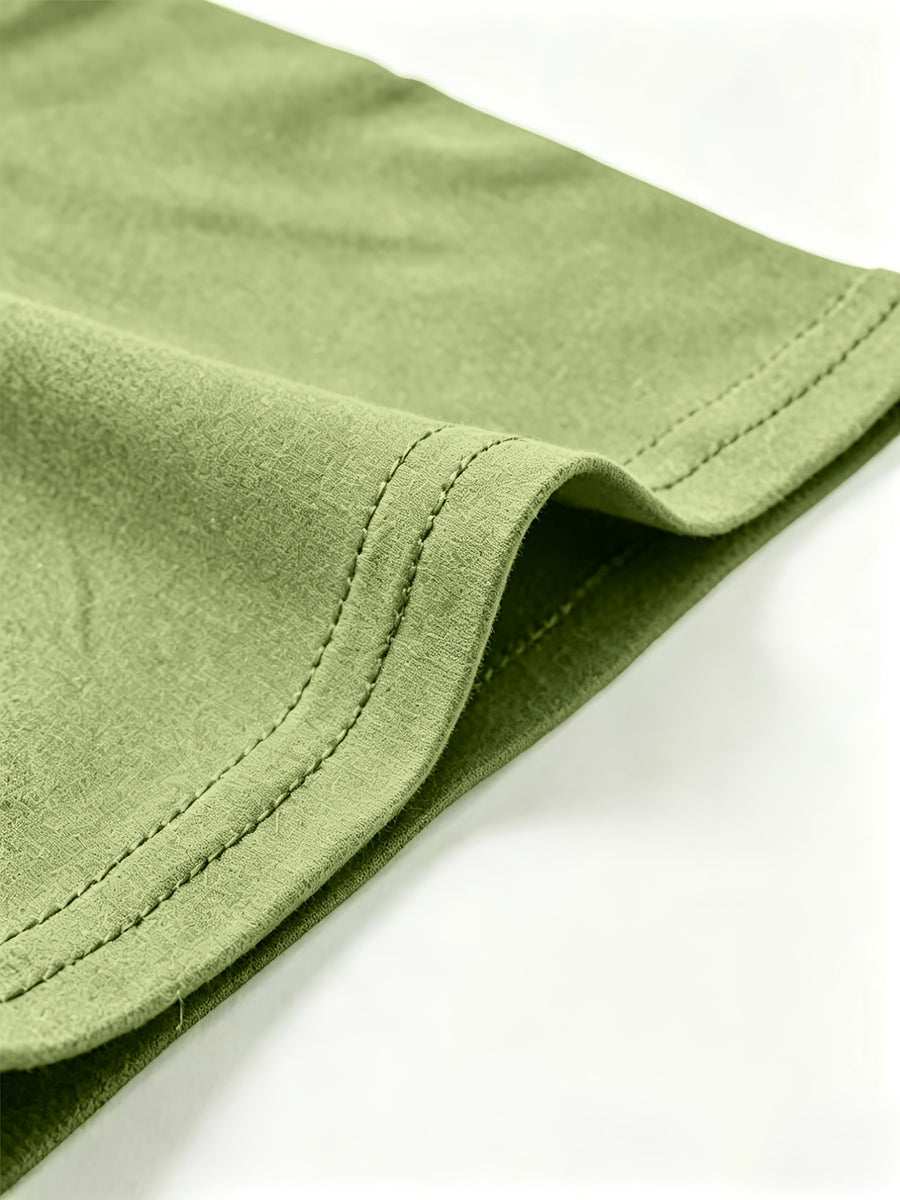 Men's Casual Drawstring Stand Collar Short Sleeve - Olive Green