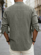 Men'S Spring Summer Retro Texture Breathable Button-Up Collar Shirt Casual Fashion Street Commute Top - Linen