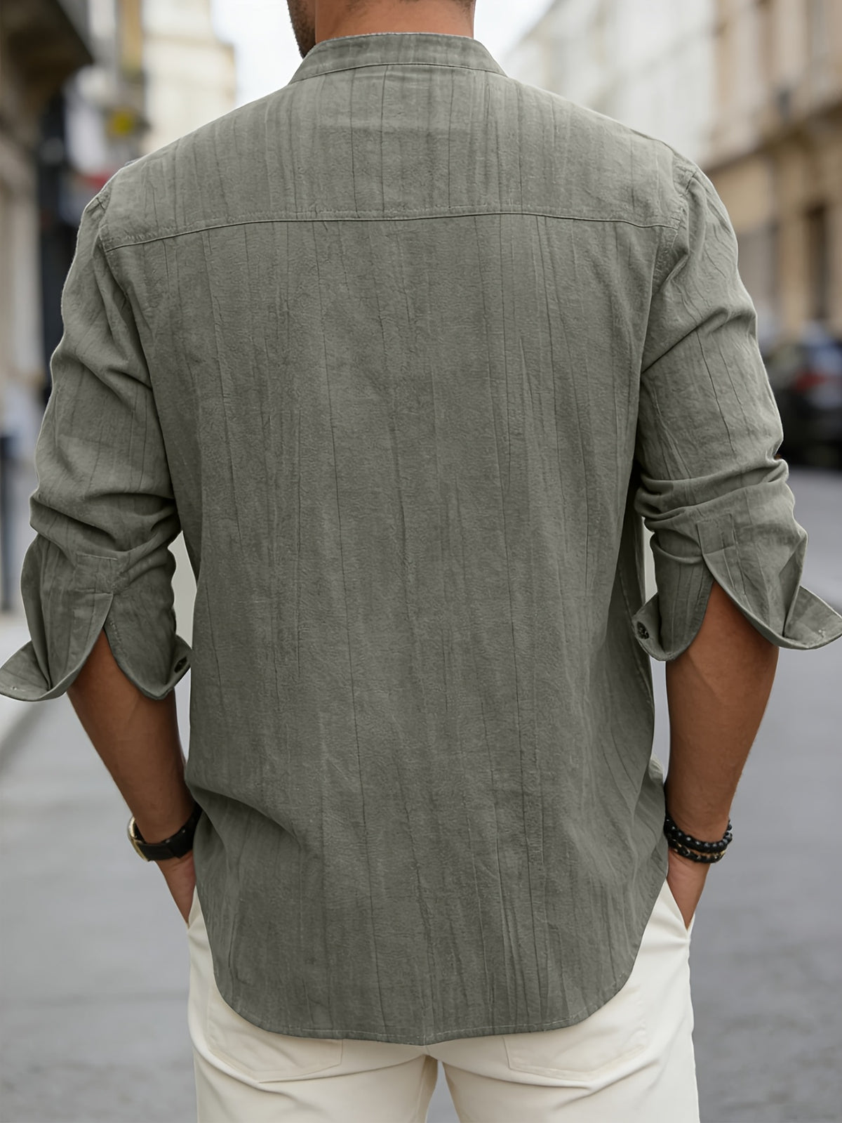 Men'S Spring Summer Retro Texture Breathable Button-Up Collar Shirt Casual Fashion Street Commute Top - Linen