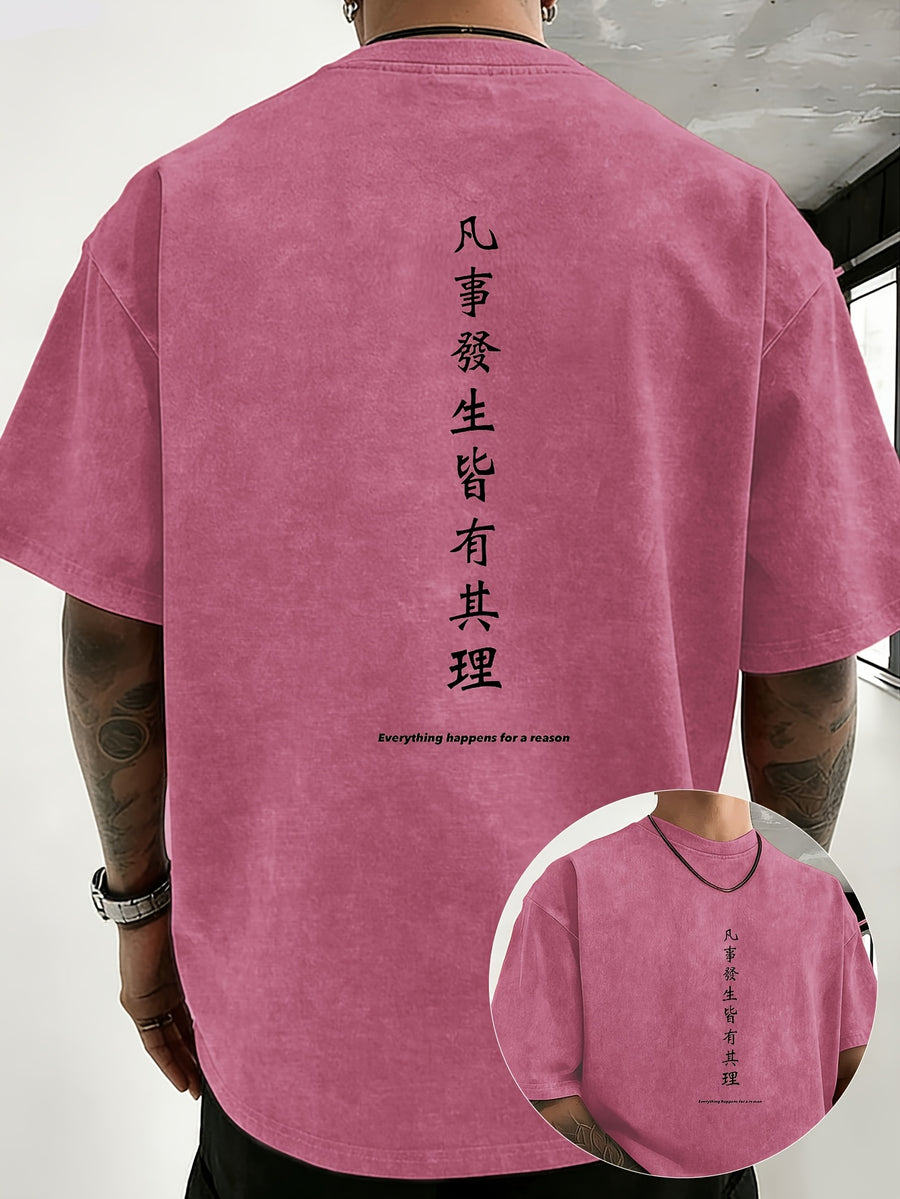 Drop Shoulder Retro Washed Double-Sided Print T-Shirt, Exclusive to Fashionable People, Loose And Comfortable High-Quality Pure Short Sleeves, a Must-Have Top for Street Fashion - Pink Color