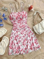 Women'S New Floral Print Halter Dress, Fashionable And Elegant, All-Season Wear - Red