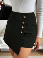 Button Detail Wrap Dress - Black