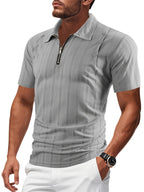 Josh Mei'S Selected Products: Men'S Texture Pattern Half-Zip Polo Shirt, Summer Short-Sleeve Polo Shirt with Half-Zip Button Decoration Men'S Casual Top - Grey