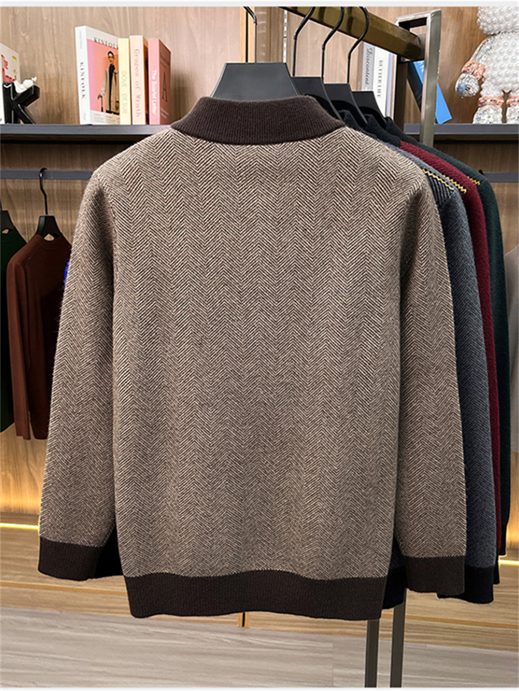 Autumn Winter Knit 3D Solid Round Neck Half-Zip Sweater, Basic Knit Pullover Top for Men, Fashionable Long Sleeve ZYR - Camel