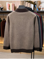 Autumn Winter Knit 3D Solid Round Neck Half-Zip Sweater, Basic Knit Pullover Top for Men, Fashionable Long Sleeve ZYR - Camel