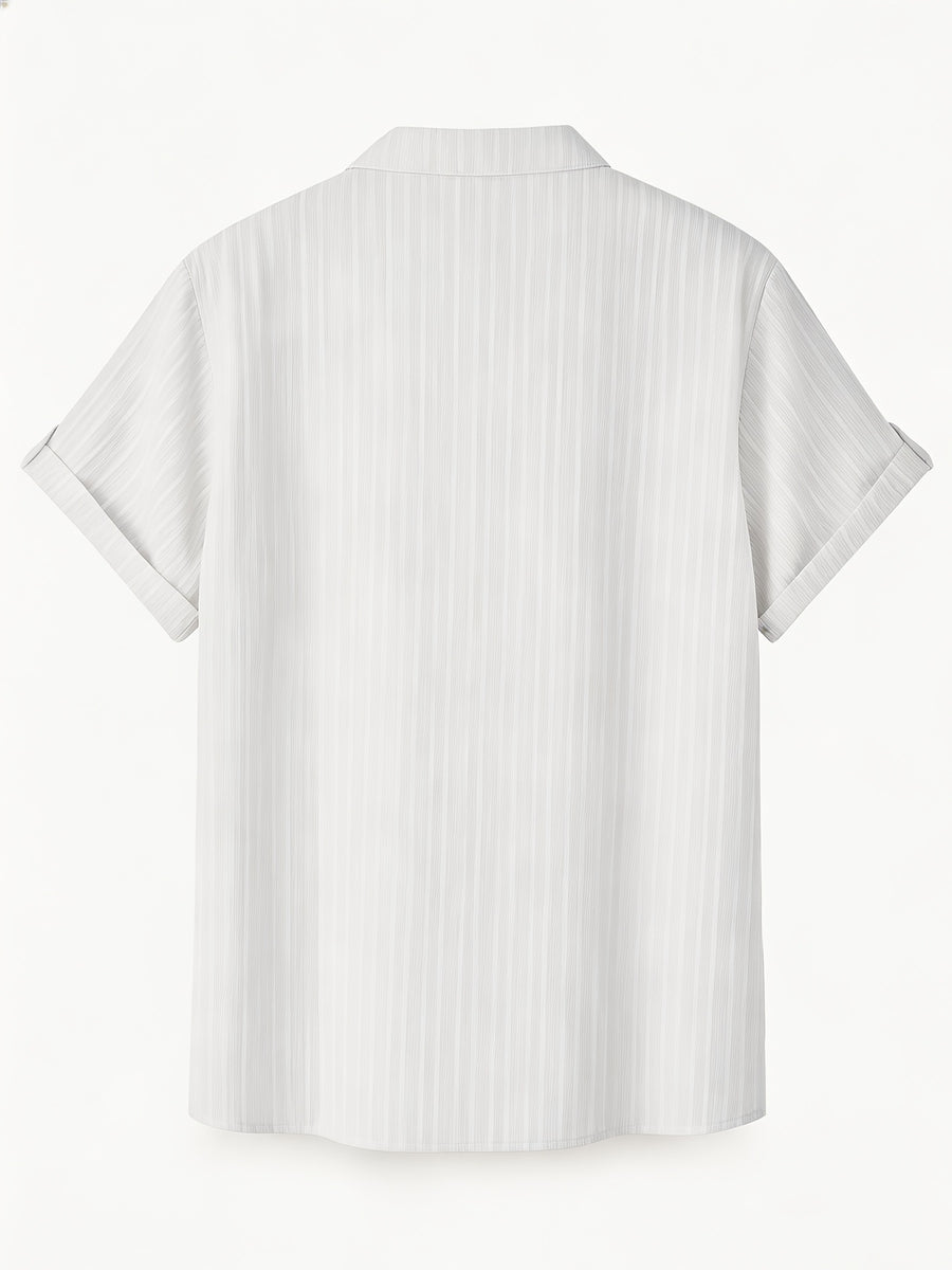 Men's Stand Collar Henley Short Sleeve Shirt 3pcs, Vertical Stripe Texture Half-Button with Pocket Top, Summer Breathable Casual Vacation 3pcs Versatile Men's Shirt Set - Black+white+khaki