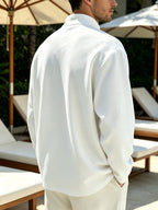 Spring/Autumn Henry Neck Long Sleeve T-Shirt, Loose Fit with Half-Open Placket Design, Versatile Commuter Base Layer, an Excellent Choice for Daily Work and Casual Vacations - White