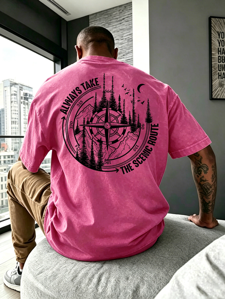 Men Heavyweight Short Sleeve T Shirt Washed Vintage Fashion Print Acid Wash Distressed Grunge Style Pure Breathable Fabric High Street Hip Hop Loose Fit Gym Fitness Workout Tops Casual Clothing 2026 - Rose Red