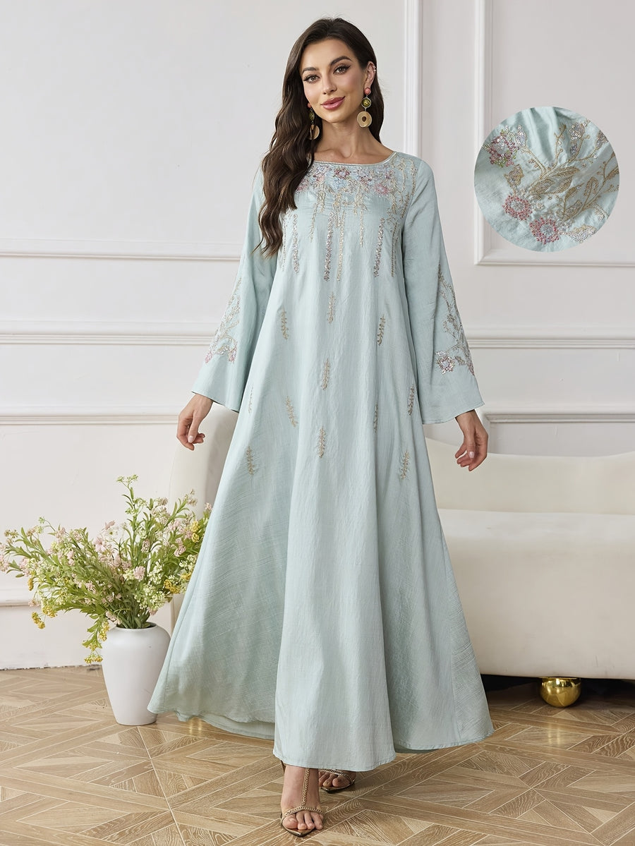 Al Najma Women ElegantEmbroidered Dress, MinimalistFashion Casual Daily Wear, Modest Kaftan - Light Blue