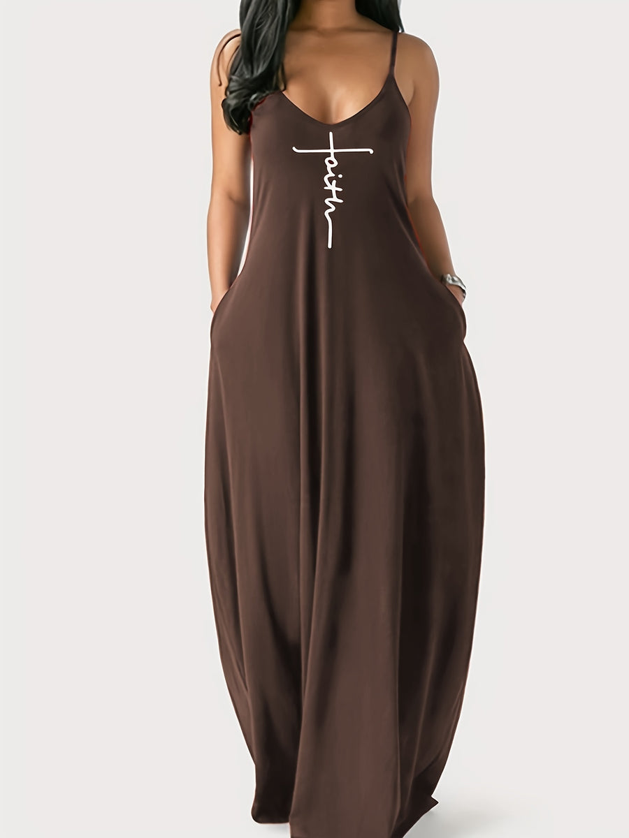 Oriented to European And American Foreign Trade Cross-Border New Women'S Long Dress, Slim And A-Line Solid Color Pattern Suspender Dress - Dark Brown