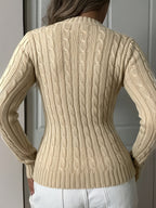 Elegant Ladies' V-neck Long Sleeve Slim Fit Cardigan | Autumn/Winter Collection with Embroidered Details - Khaki