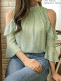 Spring Summer New Women'S Fashion Floral Fresh Style Off-Shoulder Long Sleeve Top - Light Green