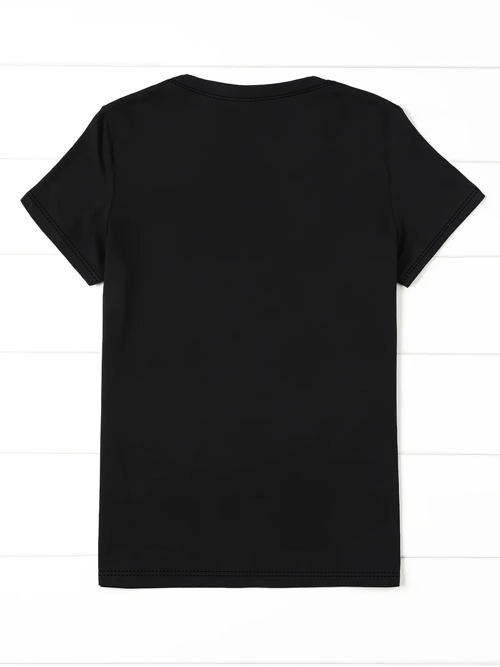 Printed Design Casual Crew Neck T-Shirt, Spring/Summer Fashion Women's T-Shirt [Printed Design – Not Textured] - Black