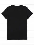 Printed Design Casual Crew Neck T-Shirt, Spring/Summer Fashion Women's T-Shirt [Printed Design – Not Textured] - Black