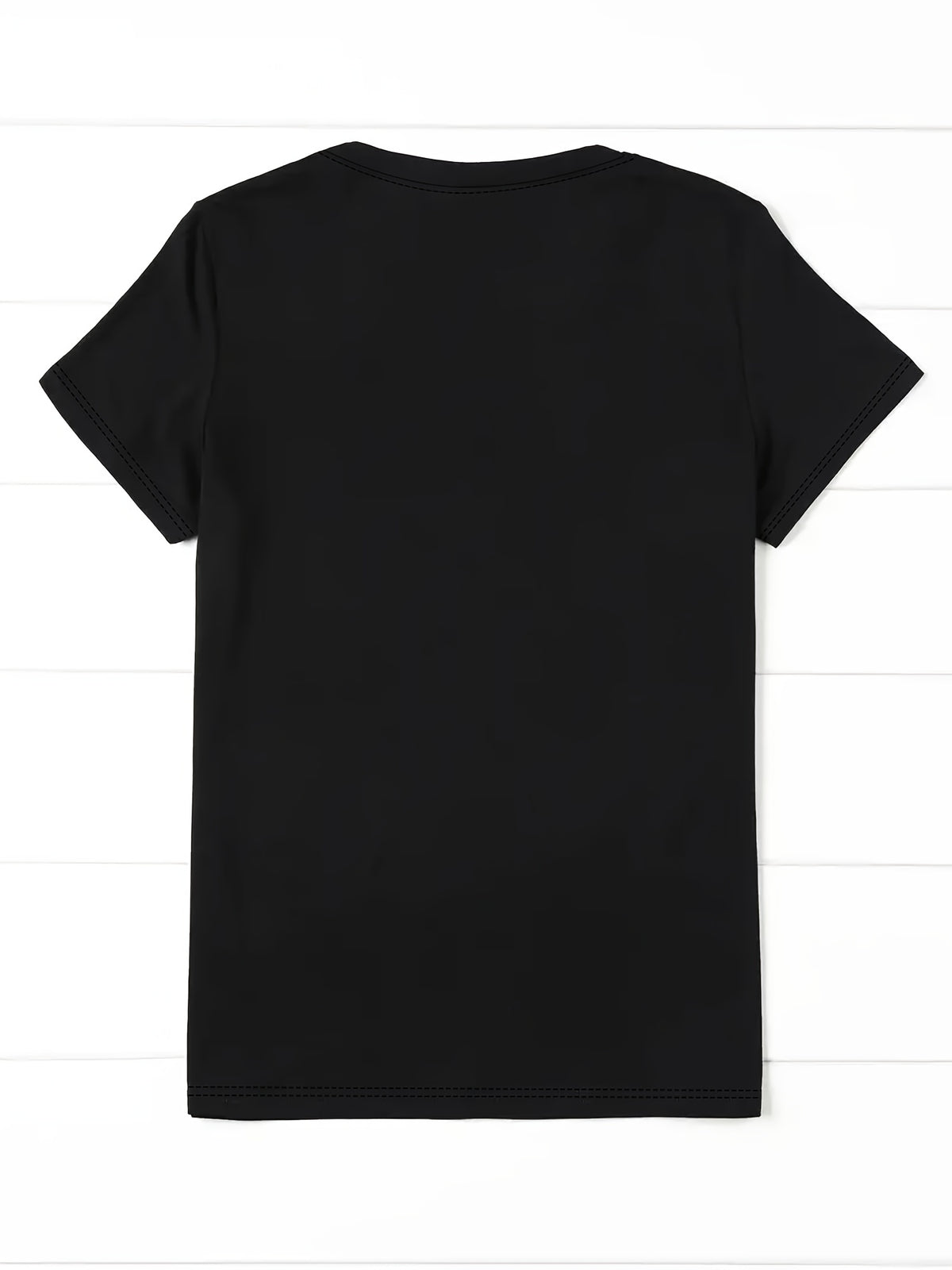 Printed Design Casual Crew Neck T-Shirt, Spring/Summer Fashion Women's T-Shirt [Printed Design – Not Textured] - Black